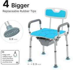 4 in 1 Heavy Duty Shower Chair with Back and Arms, Medical Bedside Commode, Adjustable Commode Chair for Toilet