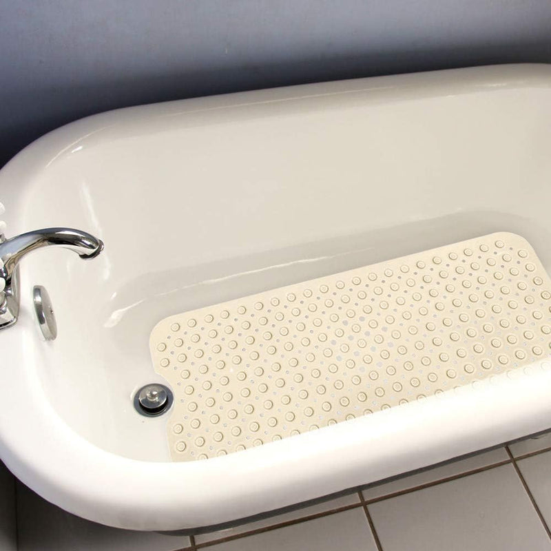 Bath Tub Shower Mat 40 x 16 Inch Non-Slip and Extra Large, Bathtub Mat with Suction Cups, Machine Washable Bathroom Mats with Drain Holes, Beige