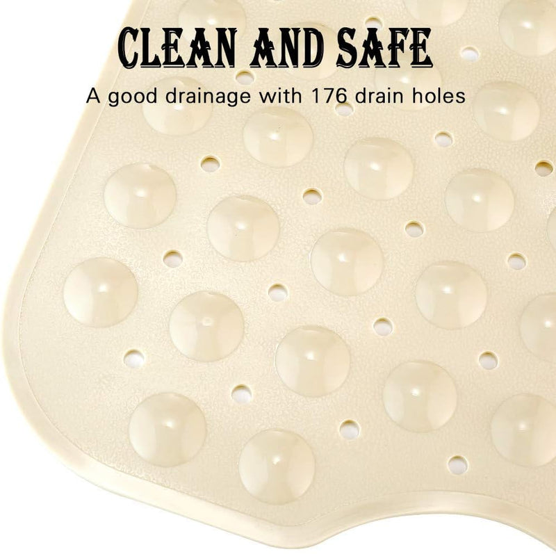 Bath Tub Shower Mat 40 x 16 Inch Non-Slip and Extra Large, Bathtub Mat with Suction Cups, Machine Washable Bathroom Mats with Drain Holes, Beige