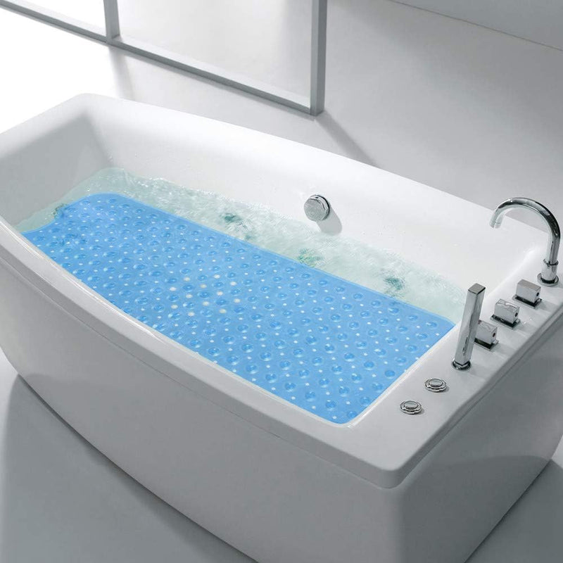 Tub Shower Mat 40 x 16 Inch Non-Slip and Extra Large, Bathtub Mat with Suction Cups, Machine Washable Bathroom Mats with Drain Holes, Blue
