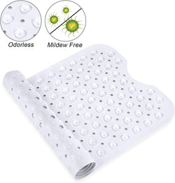 Bath Tub Shower Mat 40 x 16 Inch Non-Slip and Extra Large, Bathtub Mat with Suction Cups, Machine Washable Bathroom Mats with Drain Holes, White
