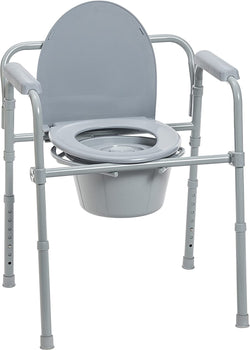 Folding Steel Bedside Commode Chair, Portable Toilet, Supports Bariatric Individuals Weighing Up To 350 Lbs, with 7.5 Qt. Bucket and 13.5 Inch Seat