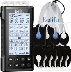 4 Independent Channel TENS EMS Unit, 24 Modes,30 Level Intensity Muscle Stimulator Machine, Rechargeable Electric Pulse Massager with 10 Pads&5 Set Leads Wires, for Pain Relief Therapy(Black)