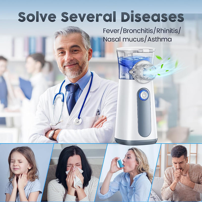 Compact Portable Nebulizer, Mesh Nebulizer, auto-cleaning Handheld Nebulizer, Two ways to use for Adults and Children with Respiratory Problems, for Home, Office, Outdoor
