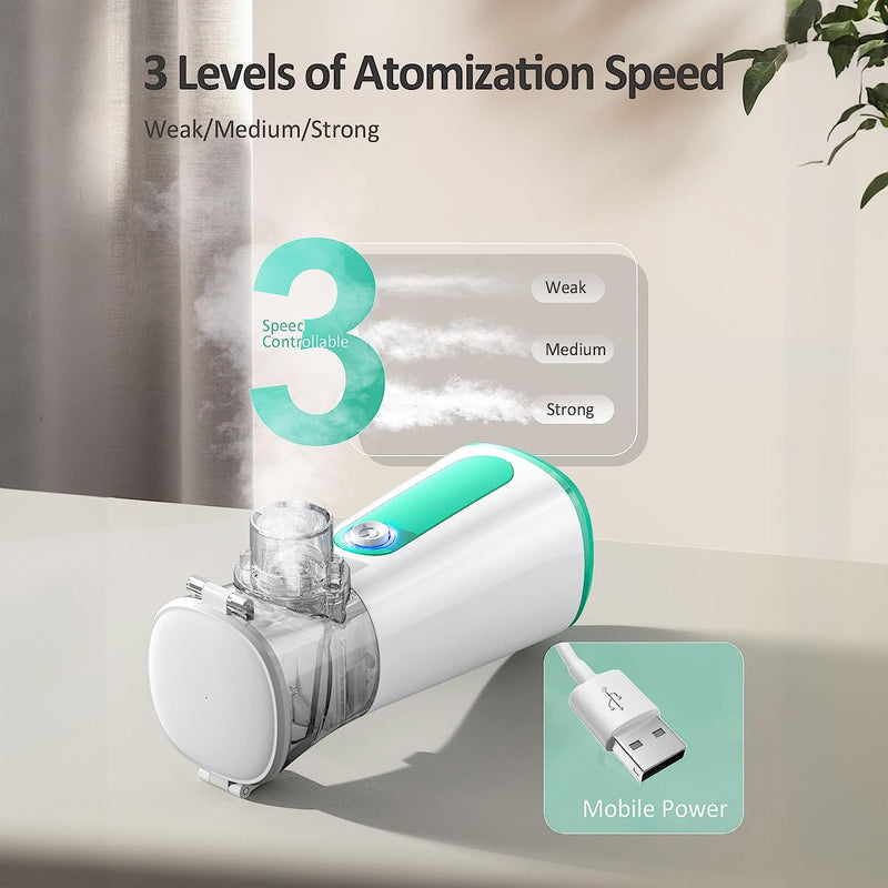 Portable Nebulizer Machine for Kids and Adults - Asthma Handheld nebulizador, Ultrasonic Mesh Nebulizer Effective Treatment of Breathing Problems Personal Steam Inhaler for Home Travel Use with 3 Mask