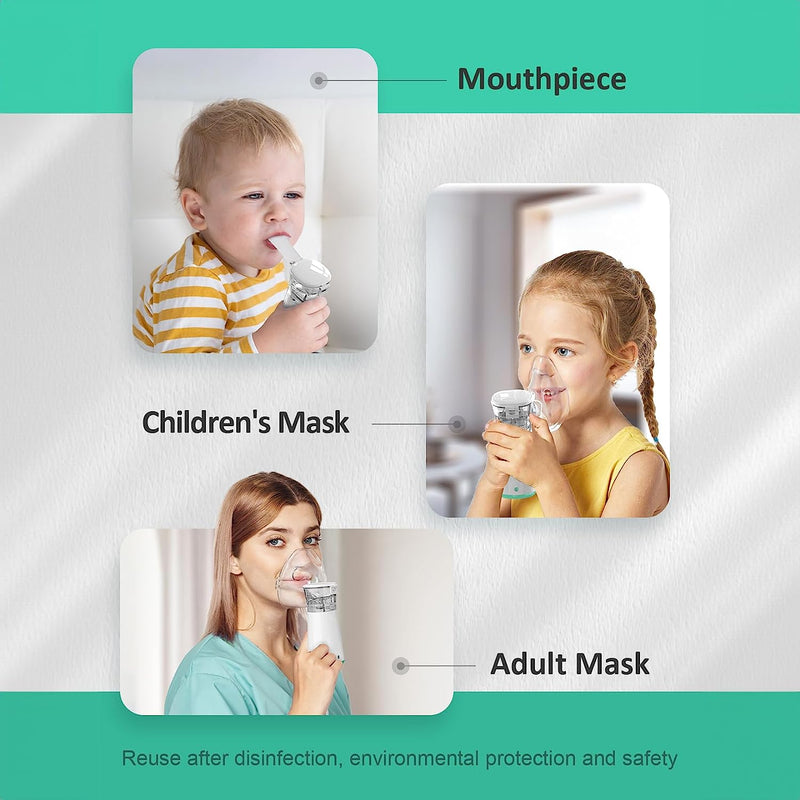 Portable Nebulizer Machine for Kids and Adults - Asthma Handheld nebulizador, Ultrasonic Mesh Nebulizer Effective Treatment of Breathing Problems Personal Steam Inhaler for Home Travel Use with 3 Mask