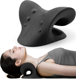 Neck and Shoulder Relaxer, Cervical Traction Device for TMJ Pain Relief and Cervical Spine Alignment, Chiropractic Pillow, Neck Stretcher (Black)