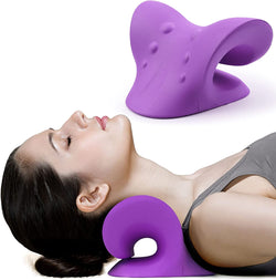 Neck and Shoulder Relaxer, Cervical Traction Device for TMJ Pain Relief and Cervical Spine Alignment, Chiropractic Pillow, Neck Stretcher (Purple)