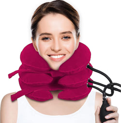 Cervical Neck Traction Device for Neck Pain Relief, Adjustable Inflatable Neck Stretcher Neck Brace, Neck Traction Pillow for Use Neck Decompression and Neck Tension Relief (Red)