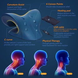 Neck Stretcher for Neck Pain Relief, Heated Cervical Traction Device Pillow with Graphene Heating Pad, Neck and Shoulder Relaxer for TMJ Pain Relief and Cervical Spine Alignment(Dark Blue)