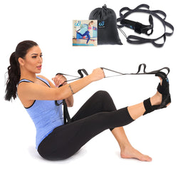 Foot and Calf Stretcher for Plantar Fasciitis, Achilles Tendonitis, Heel Spurs, Drop Foot. Yoga Stretching Strap for Leg, Black