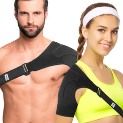 Recovery Shoulder Brace for Men and Women, Stability Support Adjustable Fit Sleeve Wrap, Relief for Shoulder Injuries and Tendonitis, One Size Regular, Black