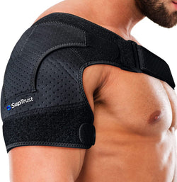 Recovery Shoulder Brace for Men and Women, Stability Support Adjustable Fit Sleeve Wrap, Relief for Shoulder Injuries and Tendonitis, One Size Regular, Black