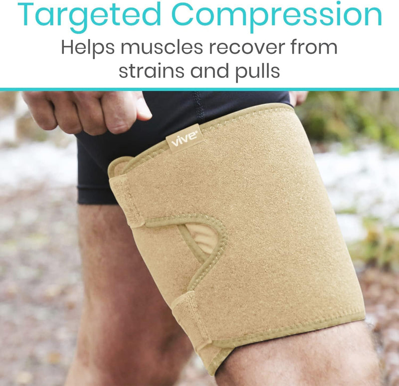 Thigh Brace - Hamstring Quad Wrap - Adjustable Compression Sleeve Support for Pulled Groin Muscle,Men, Women (Beige)