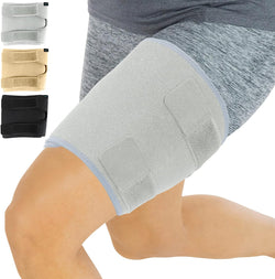 Thigh Brace - Hamstring Quad Wrap - Adjustable Compression Sleeve Support for Pulled Groin Muscle,Men, Women (Grey)