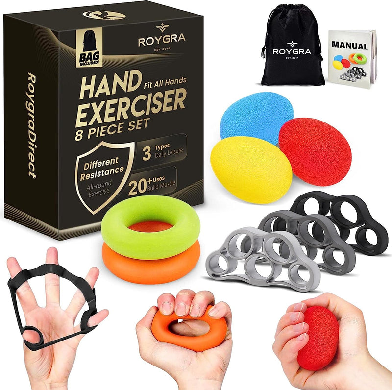 Hand Exerciser, Finger Strengthener, Different Resistance Kit - 8 Pack ,, Finger Stretcher, Relieve Wrist & Thumb Pain, Carpal tunnel,Hand Grip Strengthener