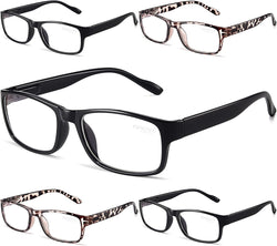 5-Pack Reading Glasses Blue Light Blocking,Spring Hinge Readers for Women Men Anti Glare Filter Lightweight Eyeglasses light Black*3 & Leopard*2