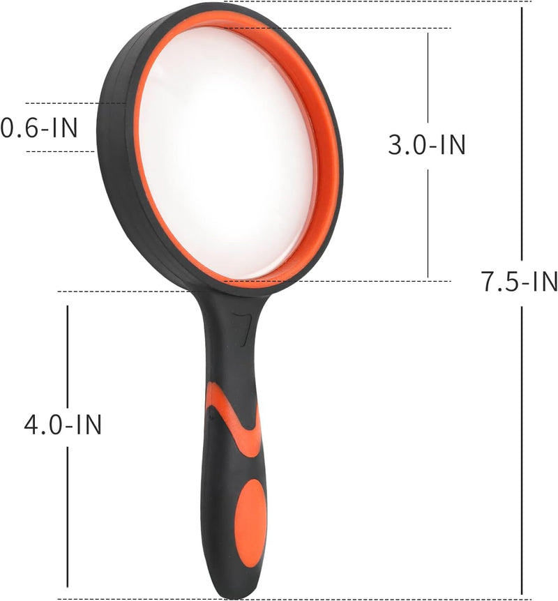 2 Pack 75mm 10X Handheld Magnifying Glass Shatterproof Reading Magnifier for Seniors and Kids (Orange+Green)