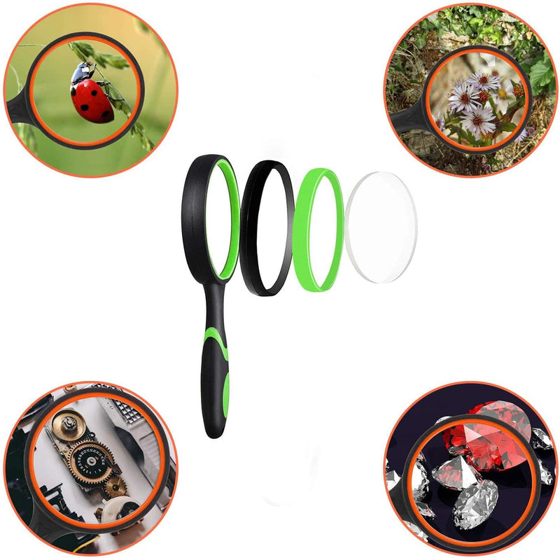 2 Pack 75mm 10X Handheld Magnifying Glass Shatterproof Reading Magnifier for Seniors and Kids (Orange+Green)