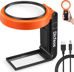 30X 40X Magnifying Glass with Light and Stand, Folding Design 18 LED Illuminated Magnifying Glass for Close Work, Large Magnifying Glasses for Reading Orange